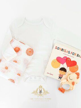 NWT Cute Baby Gift Set Baby Onesie Swaddling Blanket Children's Book Baby Rattle